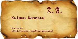Kulman Nanetta névjegykártya